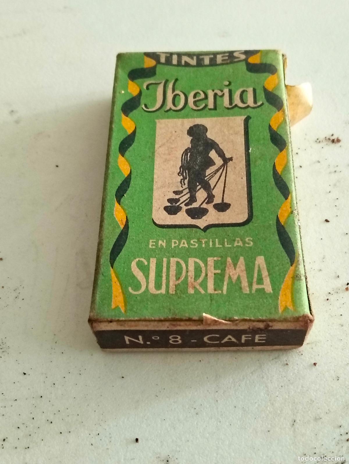 Coleccionismo: ANTIGUA CAJA COMPLETA, TINTES IBERIA EN PASTILLAS SUPREMA, N&ordm; 8 CAFE, MEDIDAS 4,5 X 8 X 1,5 CM