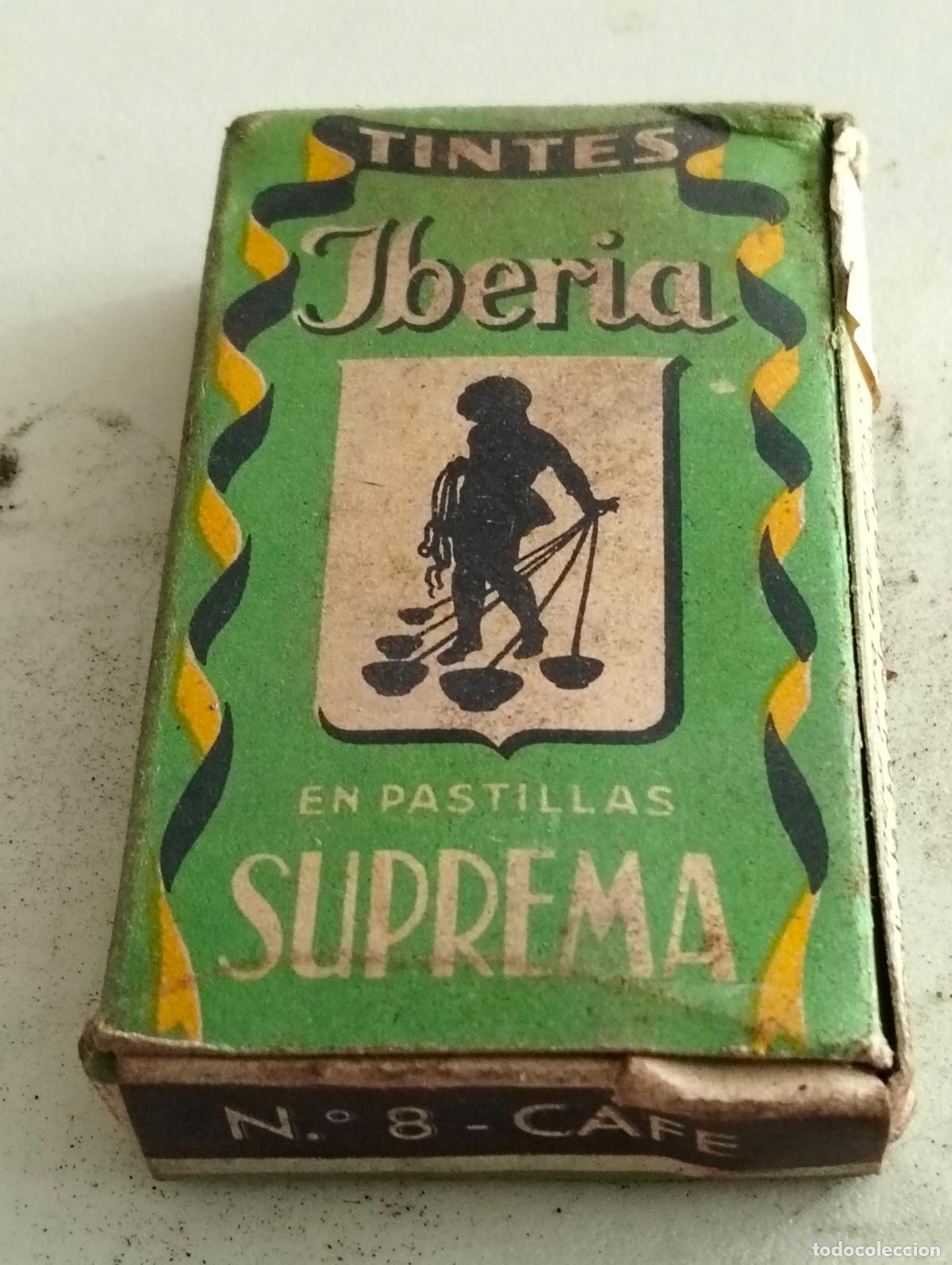 Coleccionismo: ANTIGUA CAJA COMPLETA, TINTES IBERIA EN PASTILLAS SUPREMA, N&ordm; 8 CAFE, MEDIDAS 4,5 X 8 X 1,5 CM