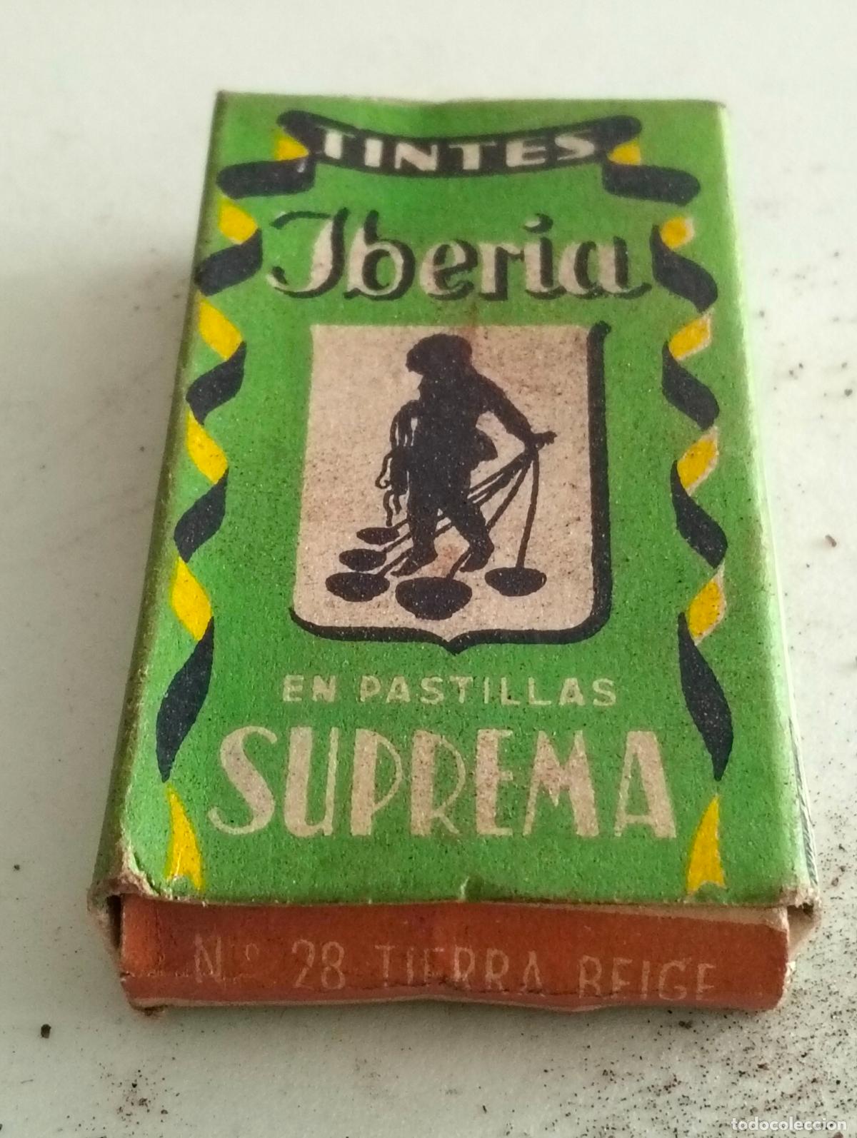Coleccionismo: ANTIGUA CAJA, TINTES IBERIA EN PASTILLAS SUPREMA, N&ordm; 28 TIERRA BEYGE, MEDIDAS 4,5 X 8 X 1,5 CM