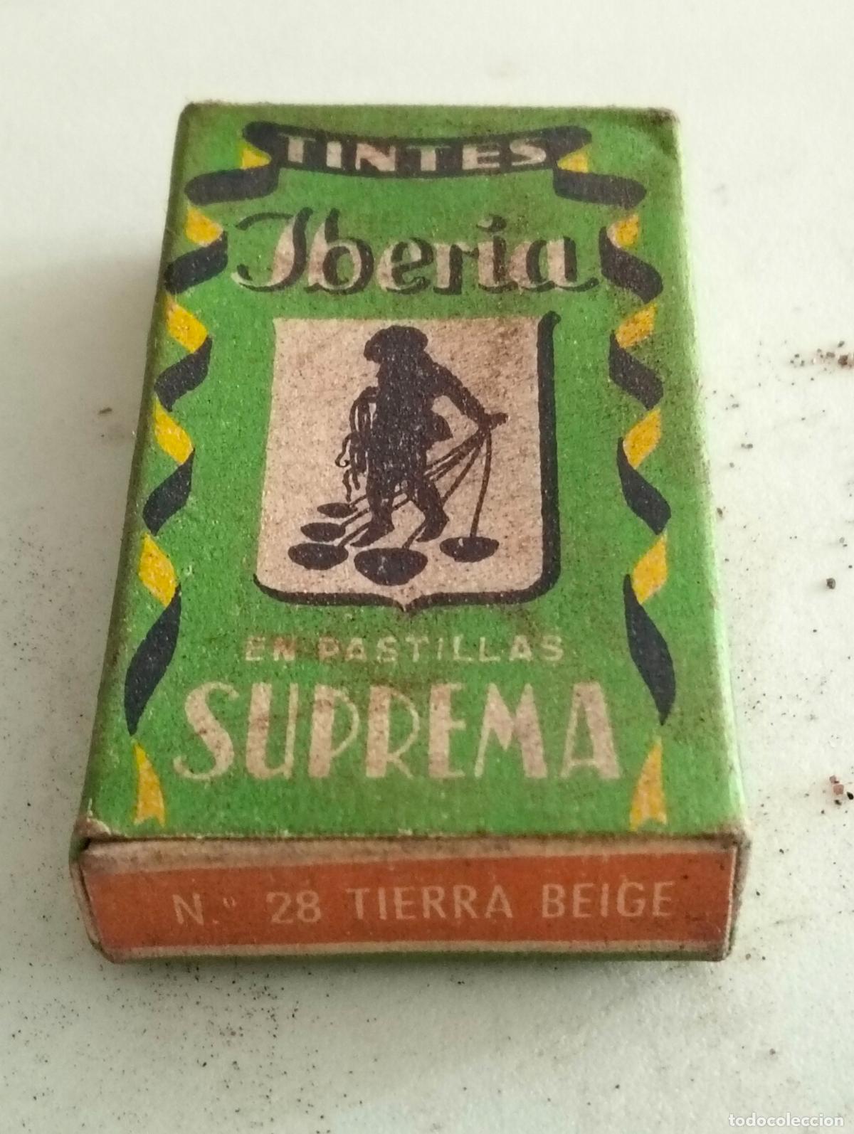 Coleccionismo: ANTIGUA CAJA, TINTES IBERIA EN PASTILLAS SUPREMA, N&ordm; 28 TIERRA BEYGE, MEDIDAS 4,5 X 8 X 1,5 CM