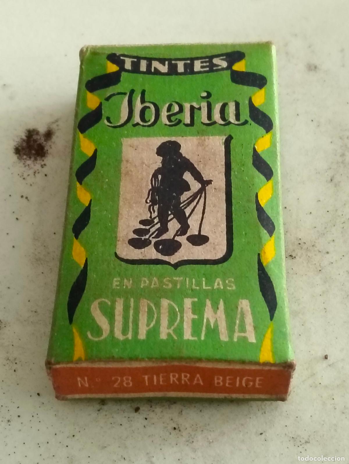 Coleccionismo: ANTIGUA CAJA, TINTES IBERIA EN PASTILLAS SUPREMA, N&ordm; 28 TIERRA BEYGE, MEDIDAS 4,5 X 8 X 1,5 CM