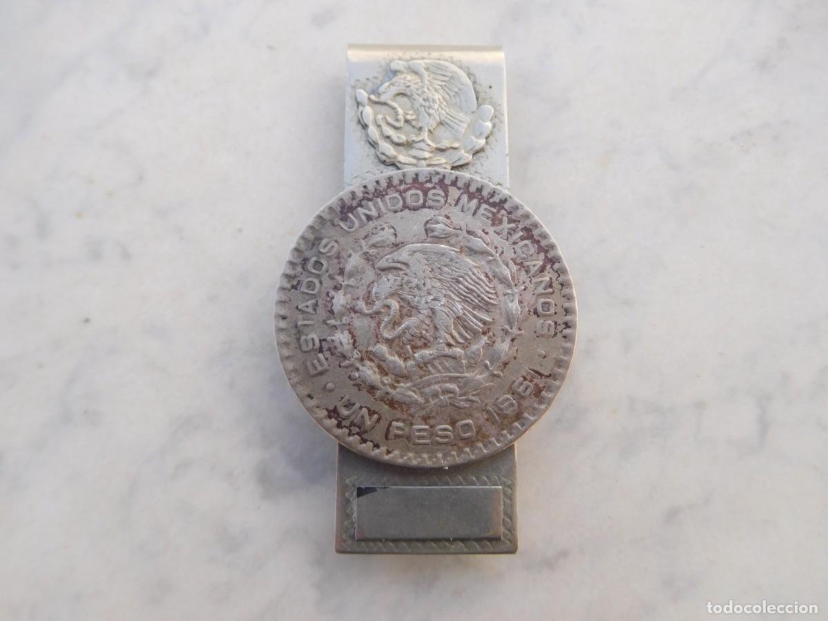 Coleccionismo: Pinza para billetes con moneda de plata M&eacute;xico dinero