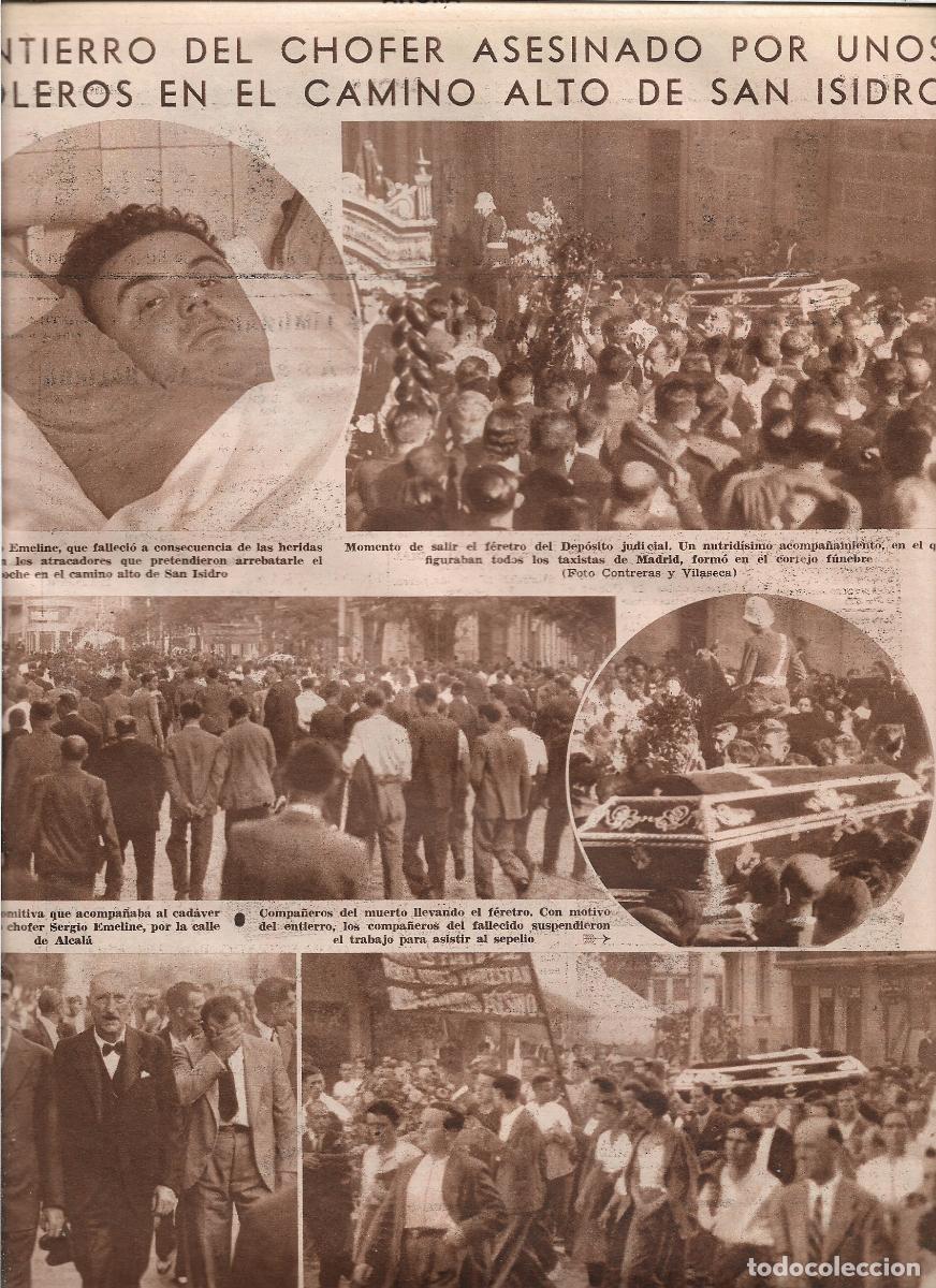 Coleccionismo: A&Ntilde;O 1933 RECORTE PRENSA ENTIERRO SERGIO EMELINE CHOFER ASESINADO CAMINO ALTO DE SAN ISIDRO TAXISTA