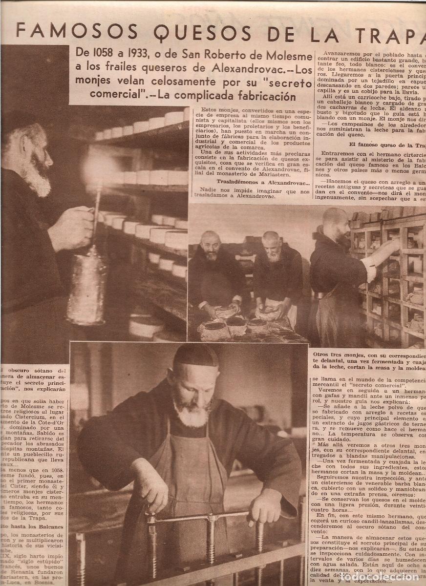 Coleccionismo: A&Ntilde;O 1933 RECORTE PRENSA FABRICACION FAMOSO QUESO DE LA TRAPA MONJES FRAILES QUESEROS DE ALEXANDROVAC