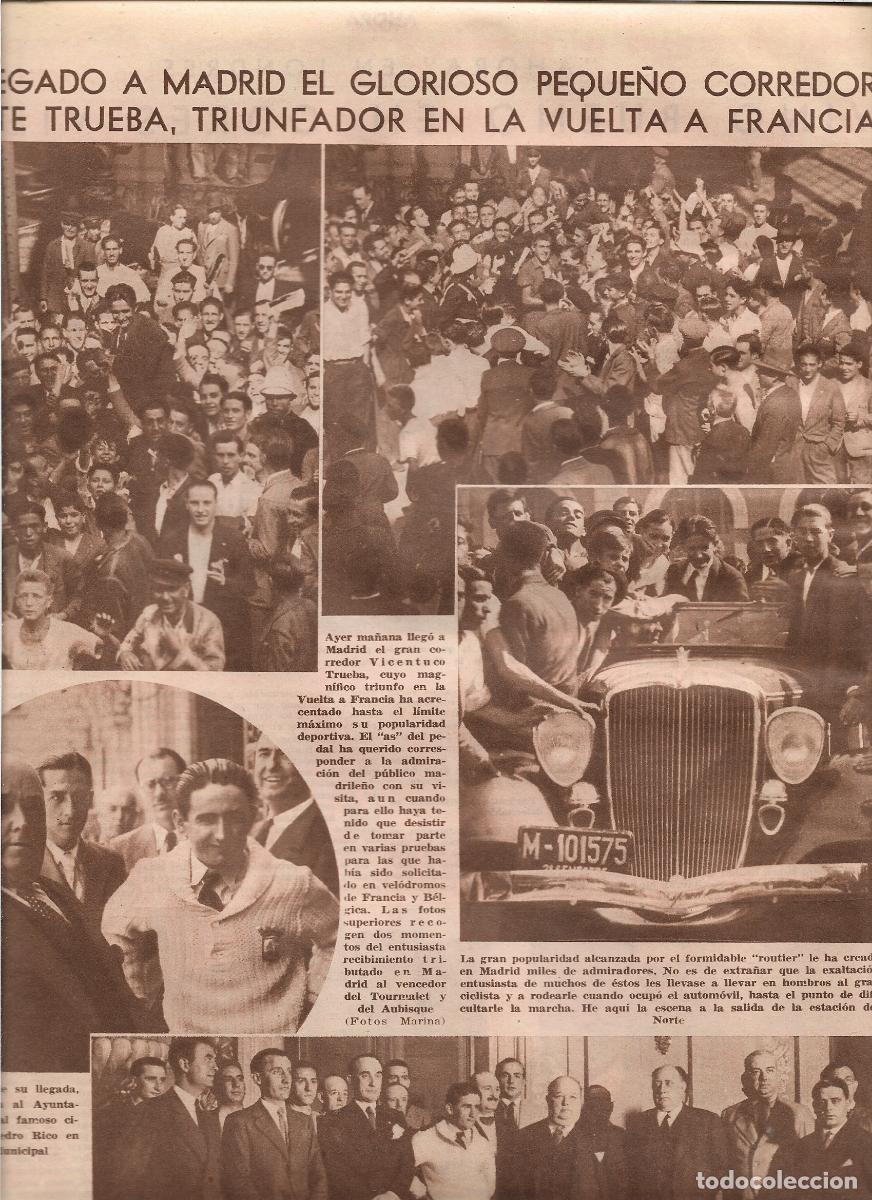 Coleccionismo: A&Ntilde;O 1933 RECORTE PRENSA CICLISMO VICENTE TRUEBA GANADOR TOUR DE FRANCIA LLEGADA A MADRID