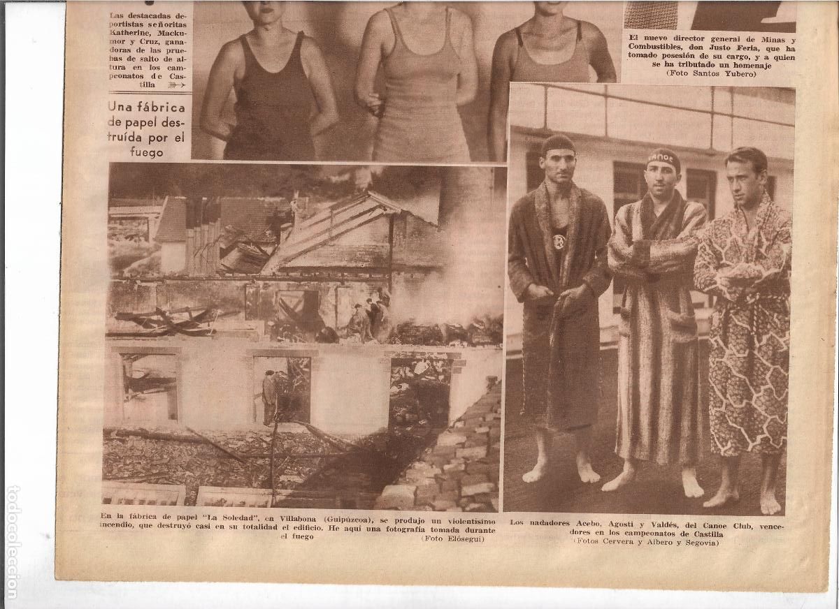 Coleccionismo: A&Ntilde;O 1933 RECORTE PRENSA VILLABONA GUIPUZCOA INCENDIO FABRICA DE PAPEL LA SOLEDAD DESTRUCCION