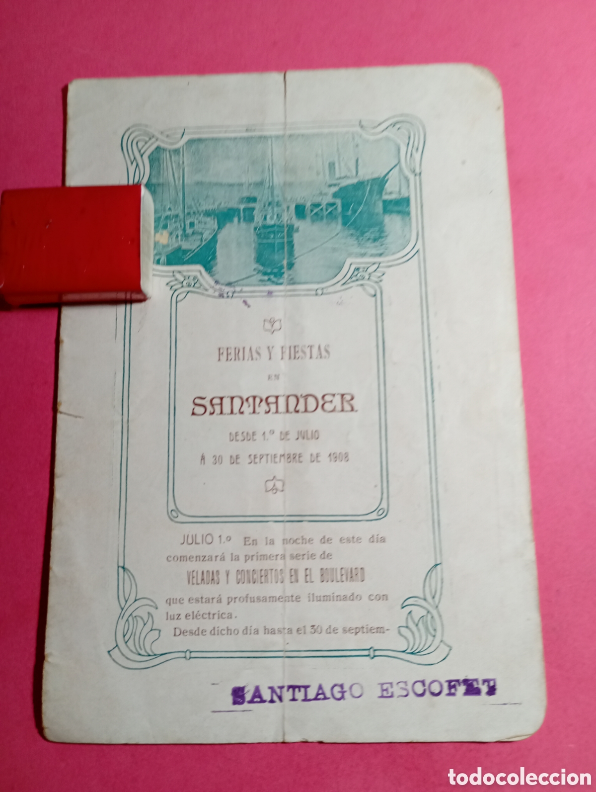 Coleccionismo: SANTANDER PROGRAMA 1908 FERIAS FIESTAS VELADAS CONCIERTOS EN EL BOULEVARD CONCURSO JUEGOS DE BOLOS