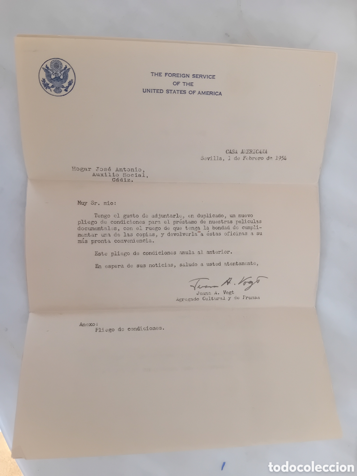 Coleccionismo: casa americana sevilla 1954 embajada americana auxilio social