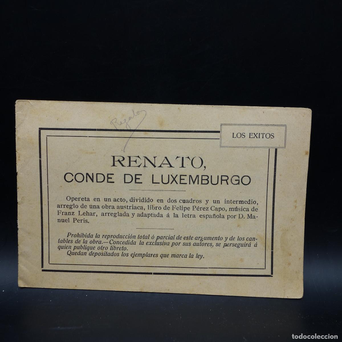 Coleccionismo: PROGRAMA DE LA OBRA DE TEATRO RENATO CONDE DE LUXEMBURGO