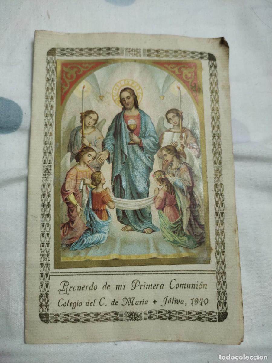 Coleccionismo: lamina estampa recuerdo Primera Comunion Colegio del C. de Maria - Jativa 1940