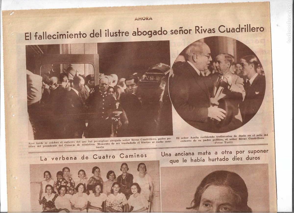 Coleccionismo: A&Ntilde;O 1933 RECORTE PRENSA MUERTE ENTIERRO SE&Ntilde;OR RIVAS CUADRILLERO ILUSTRE ABOGADO