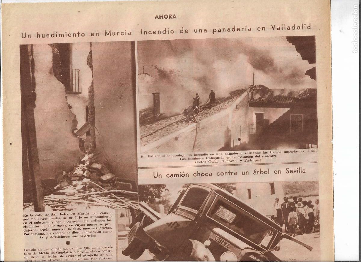 Coleccionismo: A&Ntilde;O 1933 RECORTE PRENSA MURCIA HUNDIMIENTO SUBSUELO CASA CALLE SAN FELIX