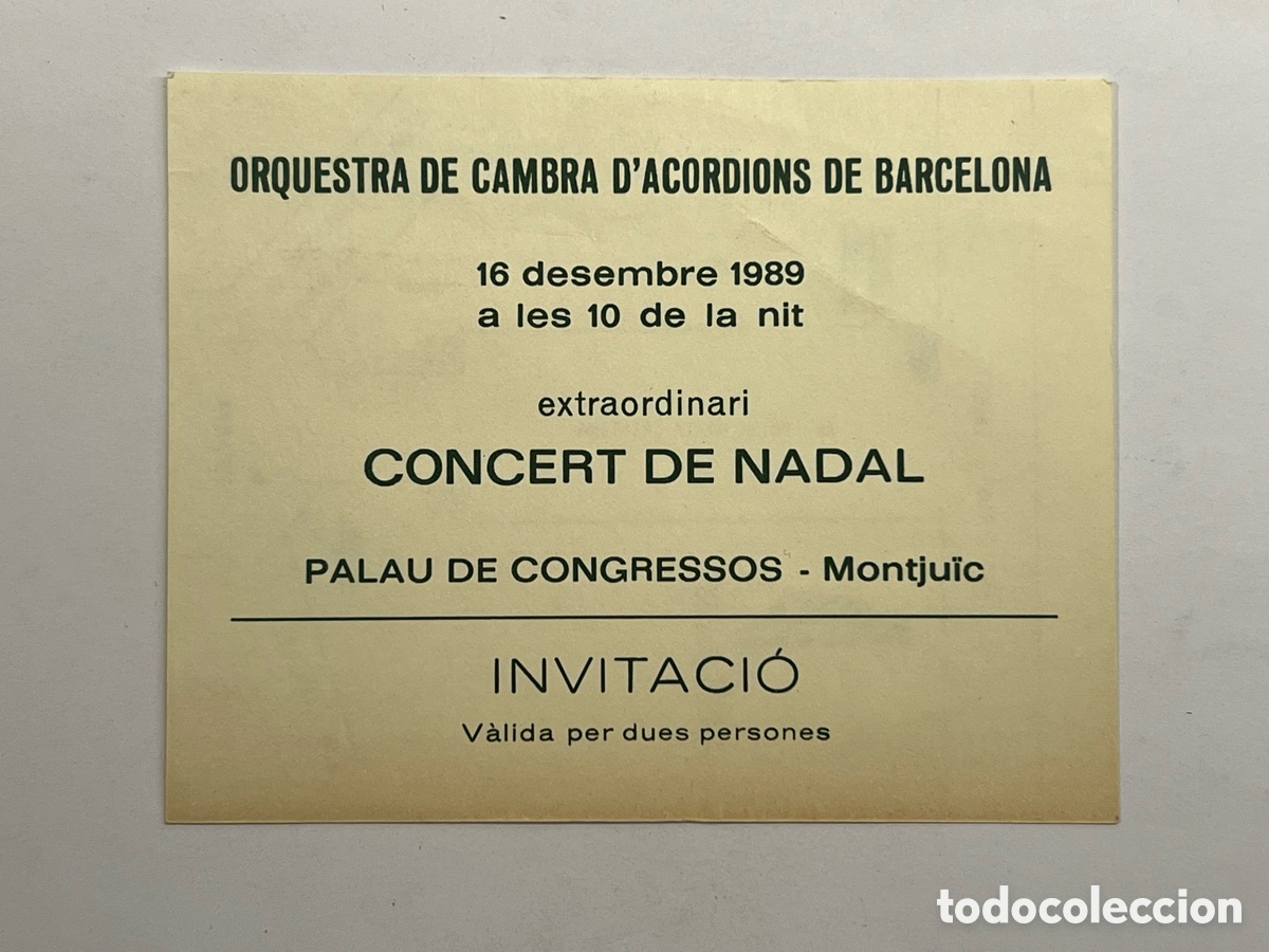 Coleccionismo: ORQUESTRA DE CAMBRA D'ACORDIONS DE BARCELONA. Invitacio. Concert de Nadal (a.1989)