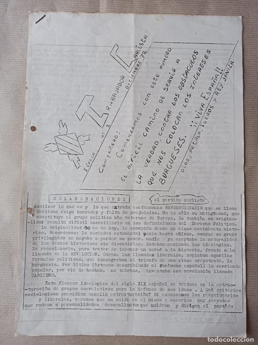 Coleccionismo: PERI&Oacute;DICO FANZINE INFORMATIVO N&ordm; 1 TRABAJADOR CARLISTA 1972