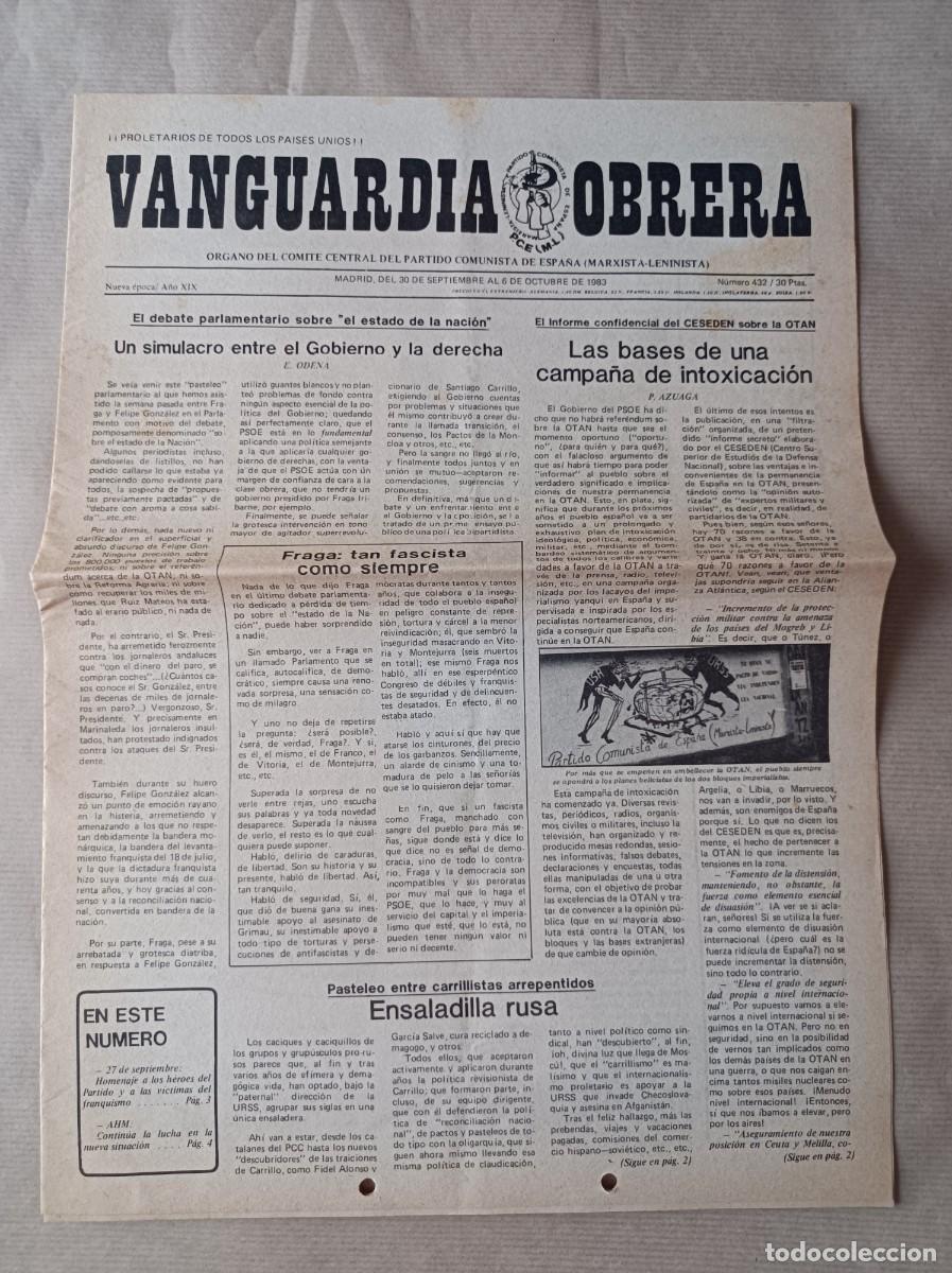 Coleccionismo: PERI&Oacute;DICO FANZINE N&ordm; 432 VANGUARDIA OBRERA 1983