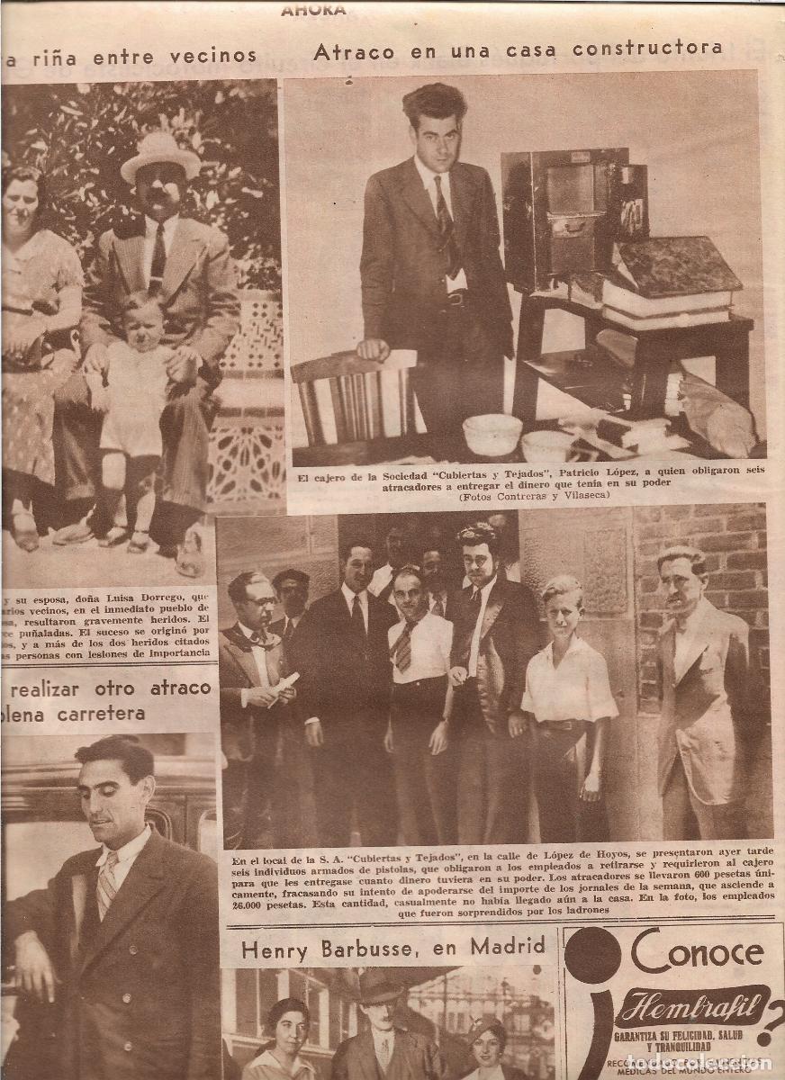 Coleccionismo: A&Ntilde;O 1933 RECORTE PRENSA MADRID ATRACO SOCIEDAD CUBIERTAS Y TEJADOS PATRICIO LOPEZ CAJERO