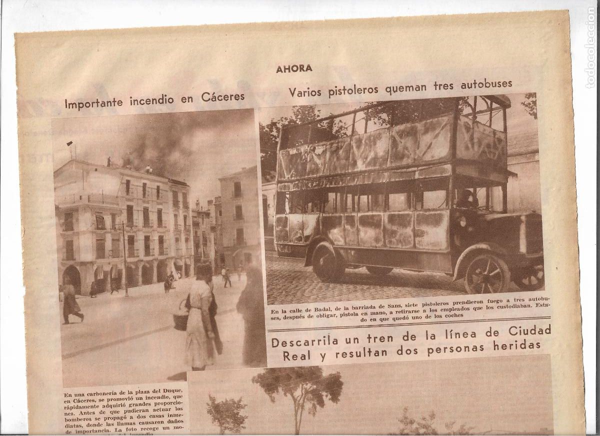 Coleccionismo: A&Ntilde;O 1933 RECORTE PRENSA CACERES INCENDIO CARBONERIA PLAZA DEL DUQUE FUEGO SE PROPAGA A DOS CASAS