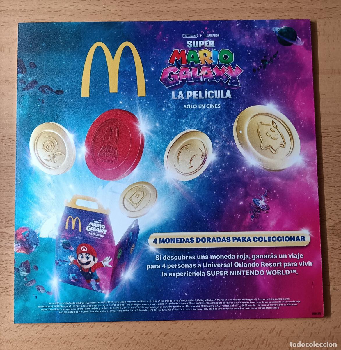Coleccionismo: cartel anunciador mcdonalds mario galaxy monedas 2026 menu mc donald nintendo