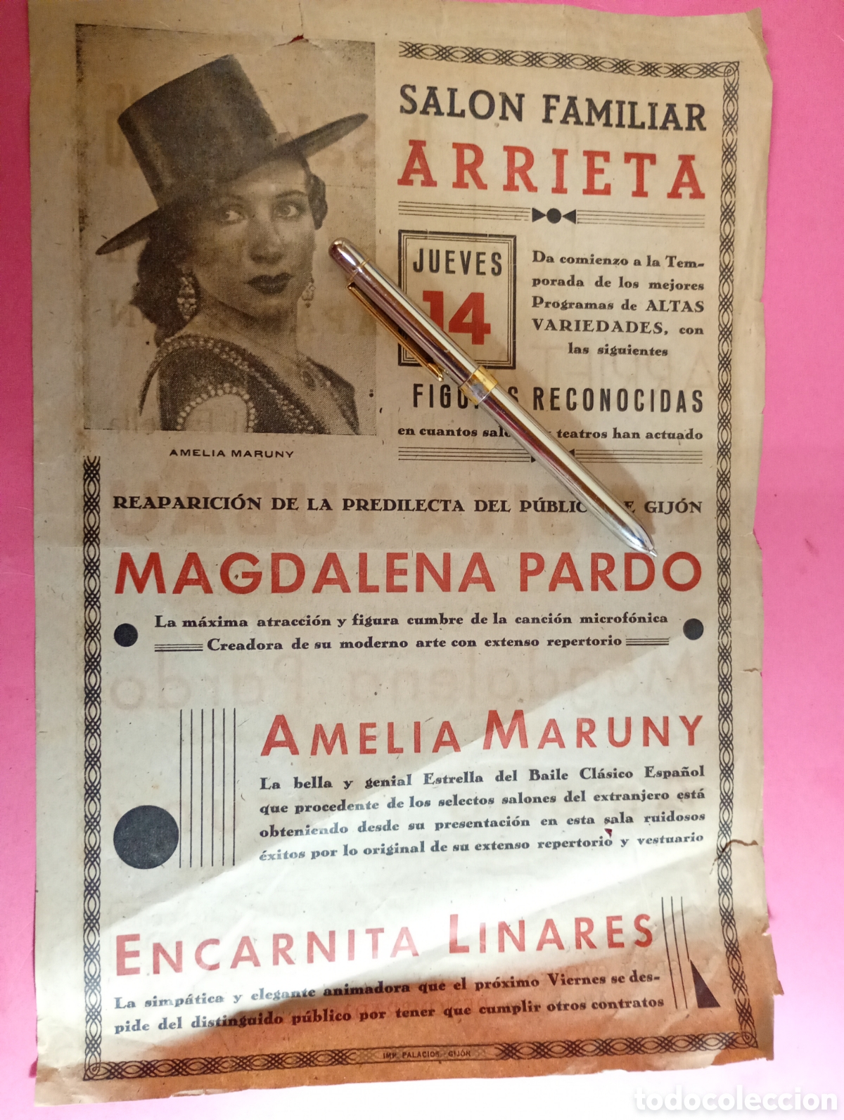 Coleccionismo: Lanzarote Programa 1913 ca. Sal&oacute;n Arrieta : Variedades M. Pardo, L. Tubau - Imp. Palacios Gij&oacute;n
