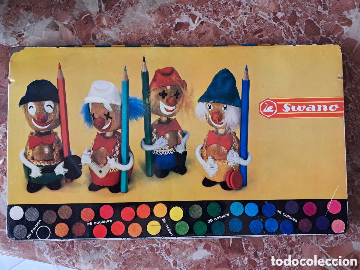 Coleccionismo: Caixa met&agrave;l&middot;lica vintage de 36 llapis de colors Swano,no son nous