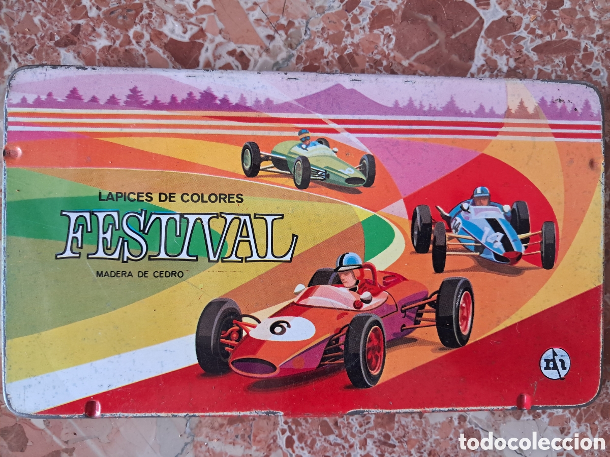 Coleccionismo: Caixa met&agrave;l&middot;lica vintage de llapis de colors&nbsp;de la marca&nbsp;Festival, fabricada per L&aacute;pices Masats a Es