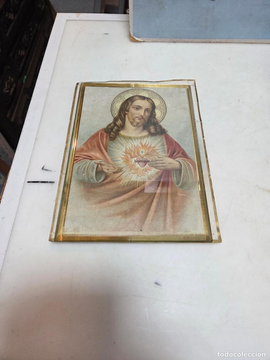 Coleccionismo: lamina antigua religiosa con cristal grueso