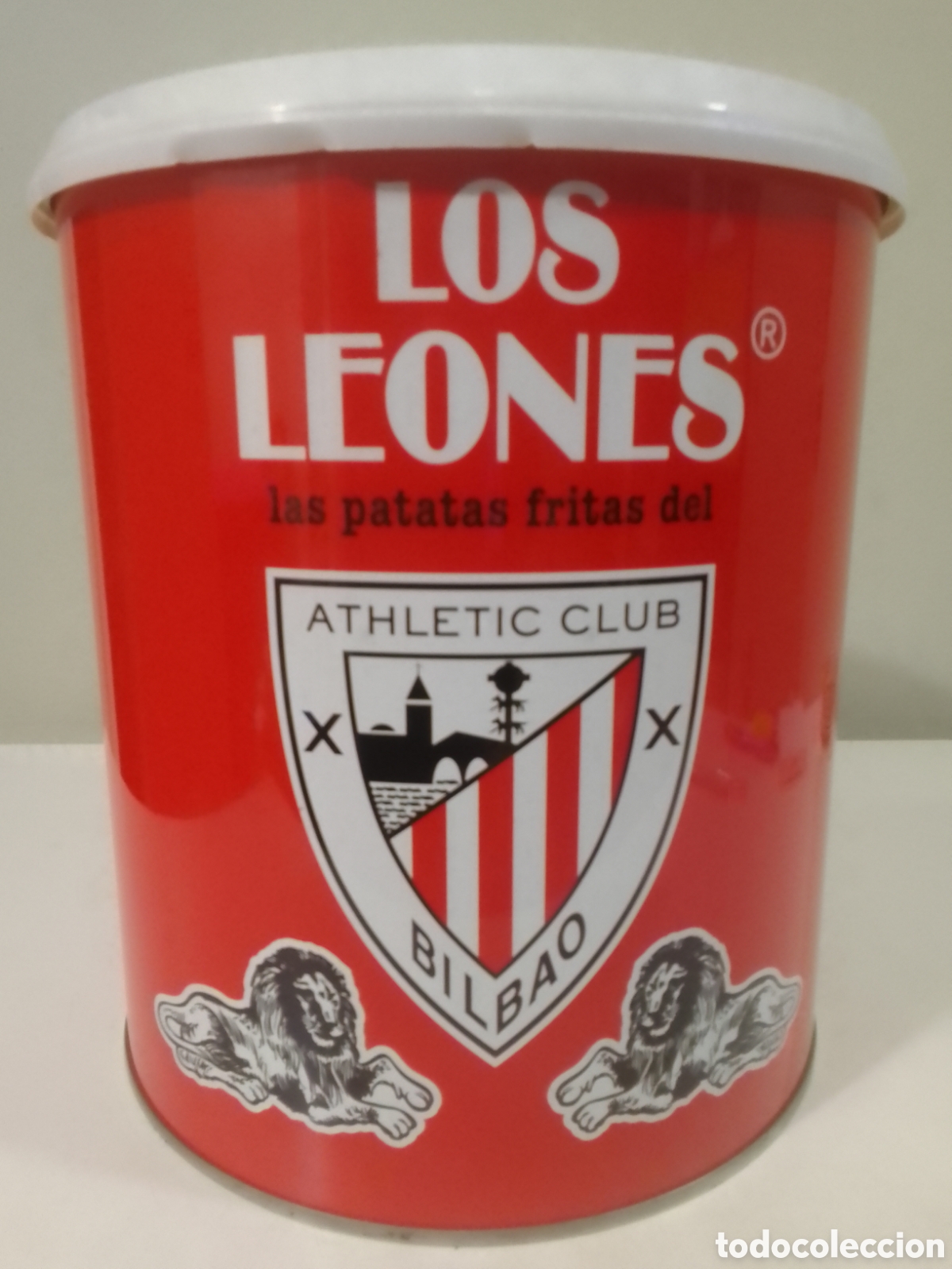 Coleccionismo: Cubo met&aacute;lico vac&iacute;o Patatas Fritas Los Leones Athletic Club Bilbao.