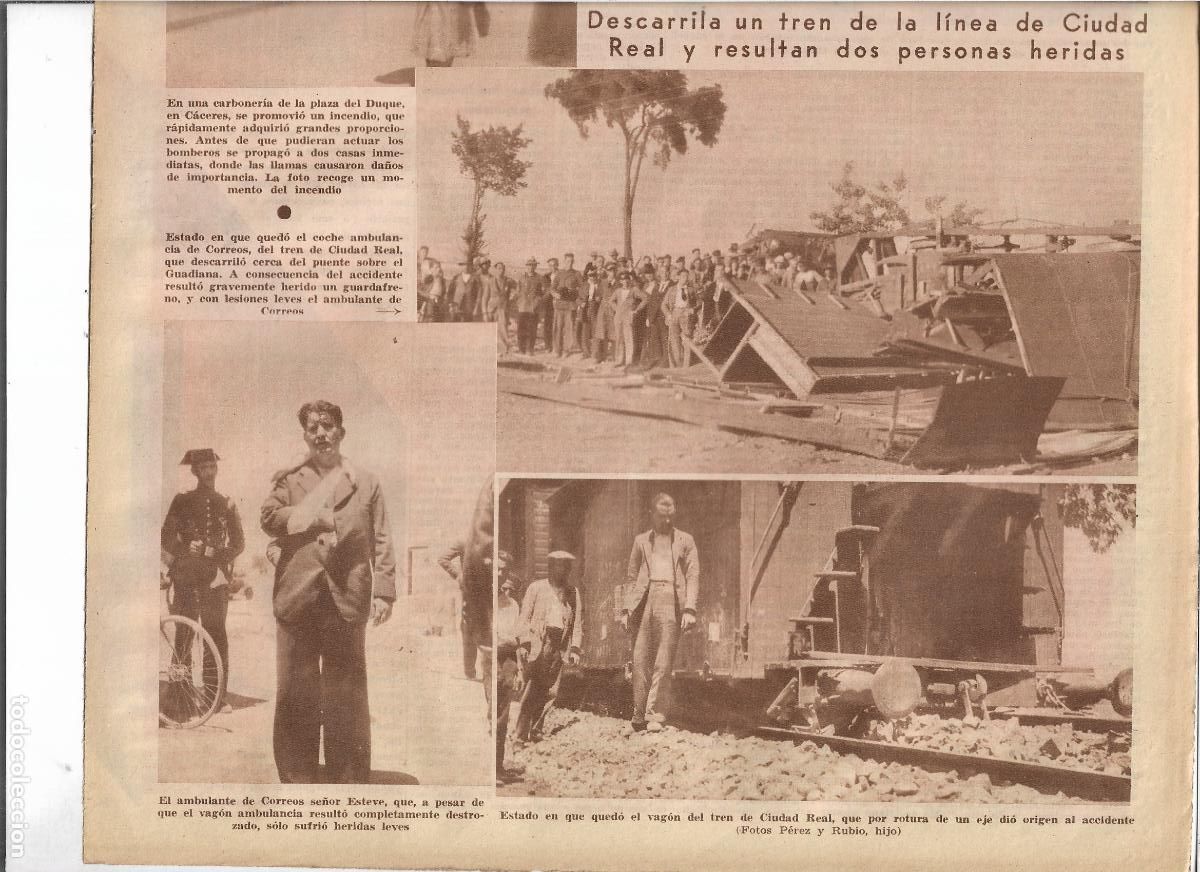 Coleccionismo: A&Ntilde;O 1933 RECORTE PRENSA DESCARRILA EL COCHE AMBULANCIA DE CORREOS DEL TREN DE CIUDAD REAL 2 HERIDOS