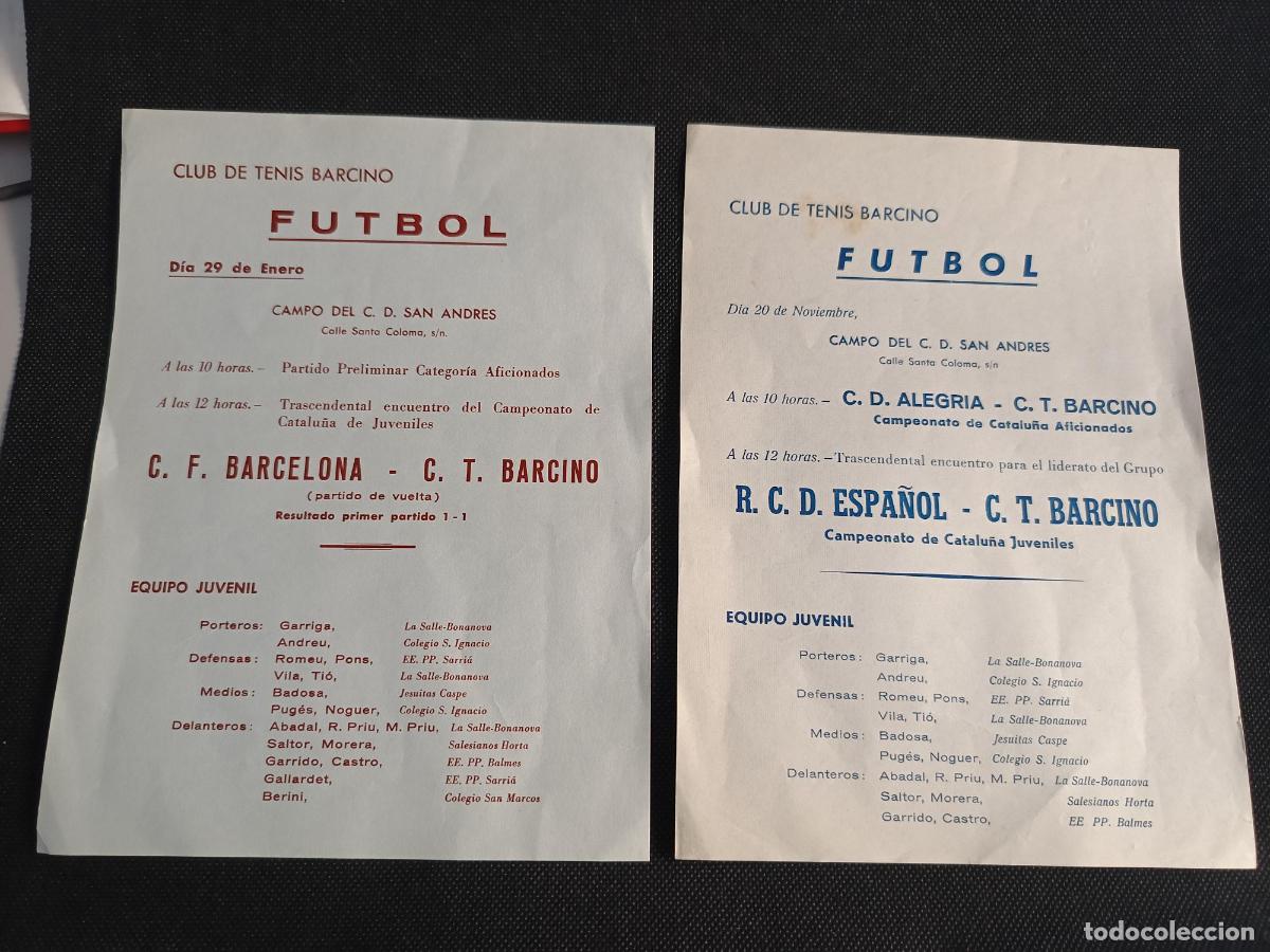 Coleccionismo: Folletos Club Tenis Barcino Futbo FC Barcelona Espa&ntilde;ol