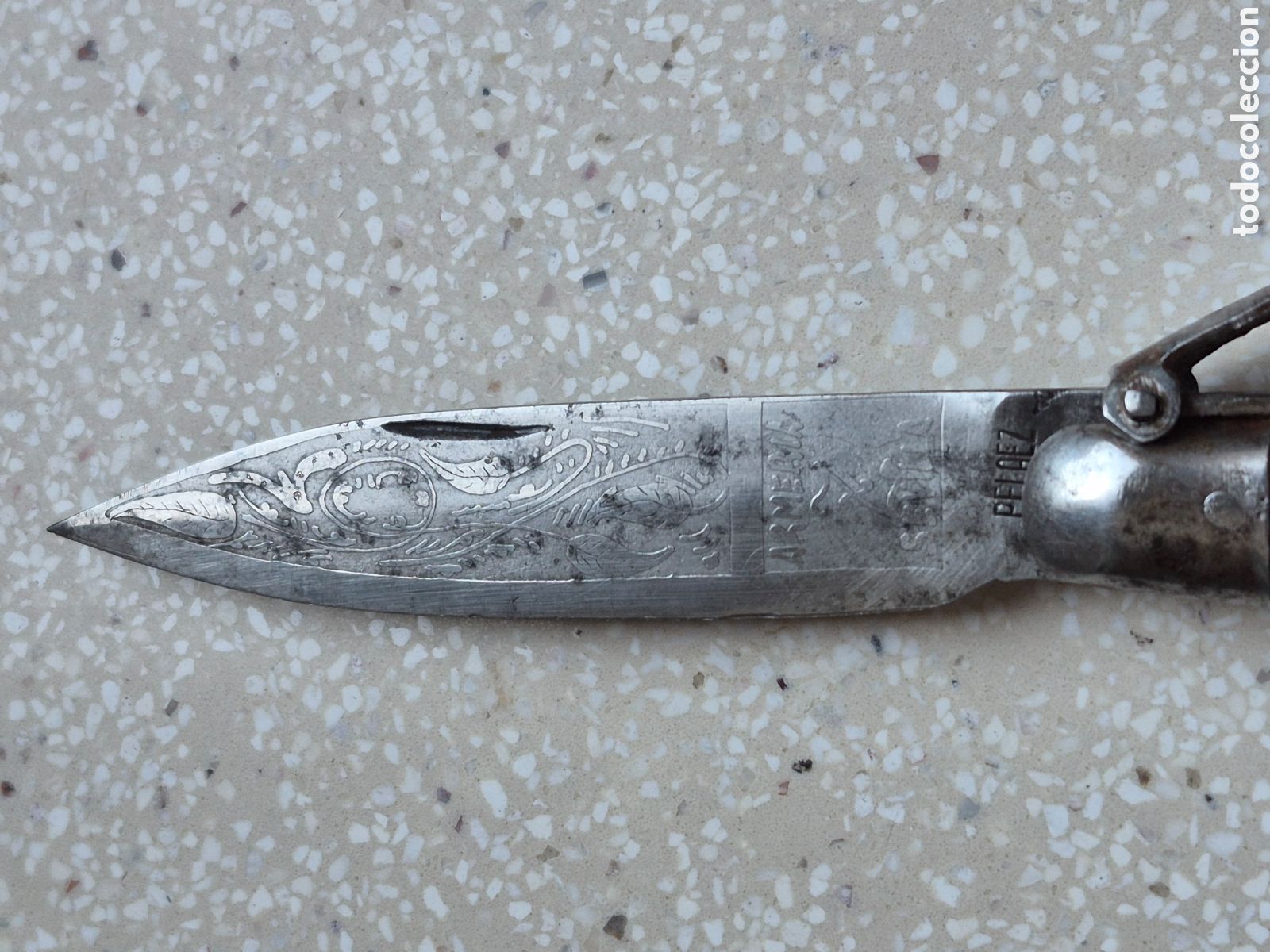 Coleccionismo: Navaja PELAEZ Hoja Grabada al &Aacute;cido Armer&iacute;a Z Sevilla - 10,8 cm. - Albacete - Excelente . Antigua .