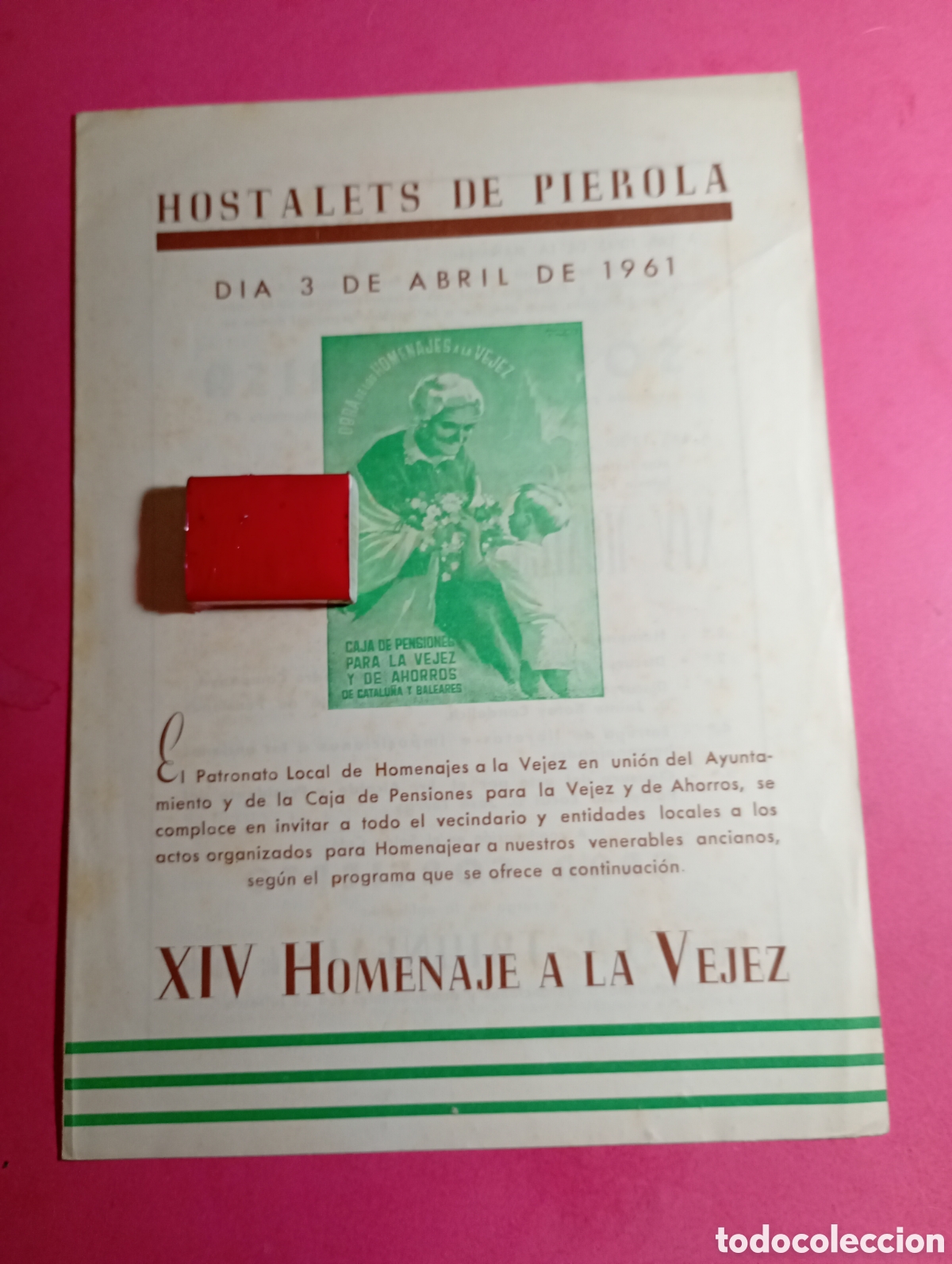 Collezionismo: HOSTALETS DE PIEROLA 3/4 DE 1961 XIV HOMENAJE A LA VEJEZ INVITACI&Oacute;N Y PROGRAMA DE ACTOS