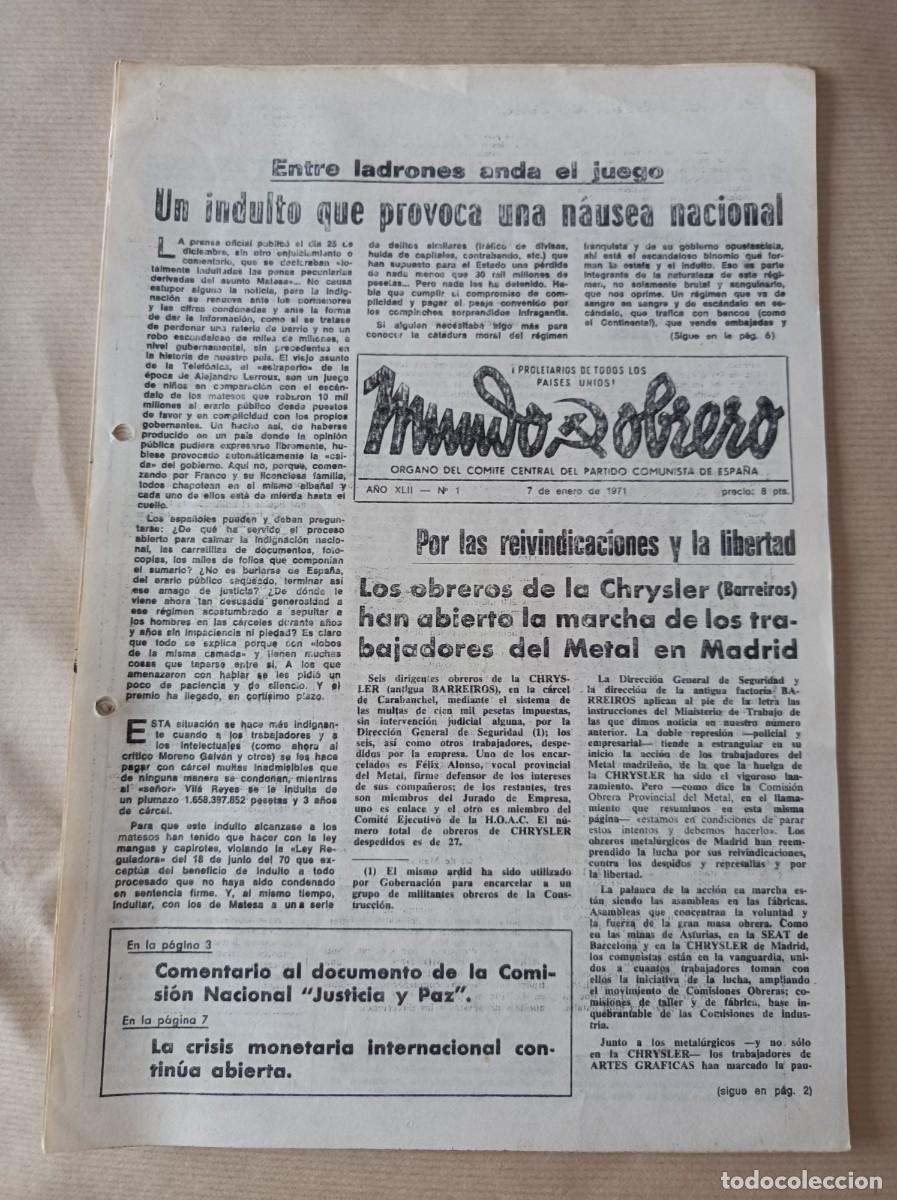 Coleccionismo: DOCUMENTO INFORMATIVO 1971 EL CORREO DEL PUEBLO N&ordm; 7 &Oacute;RGANO CENTRAL PARTIDO DEL TRABAJO DE ESPA&Ntilde;A
