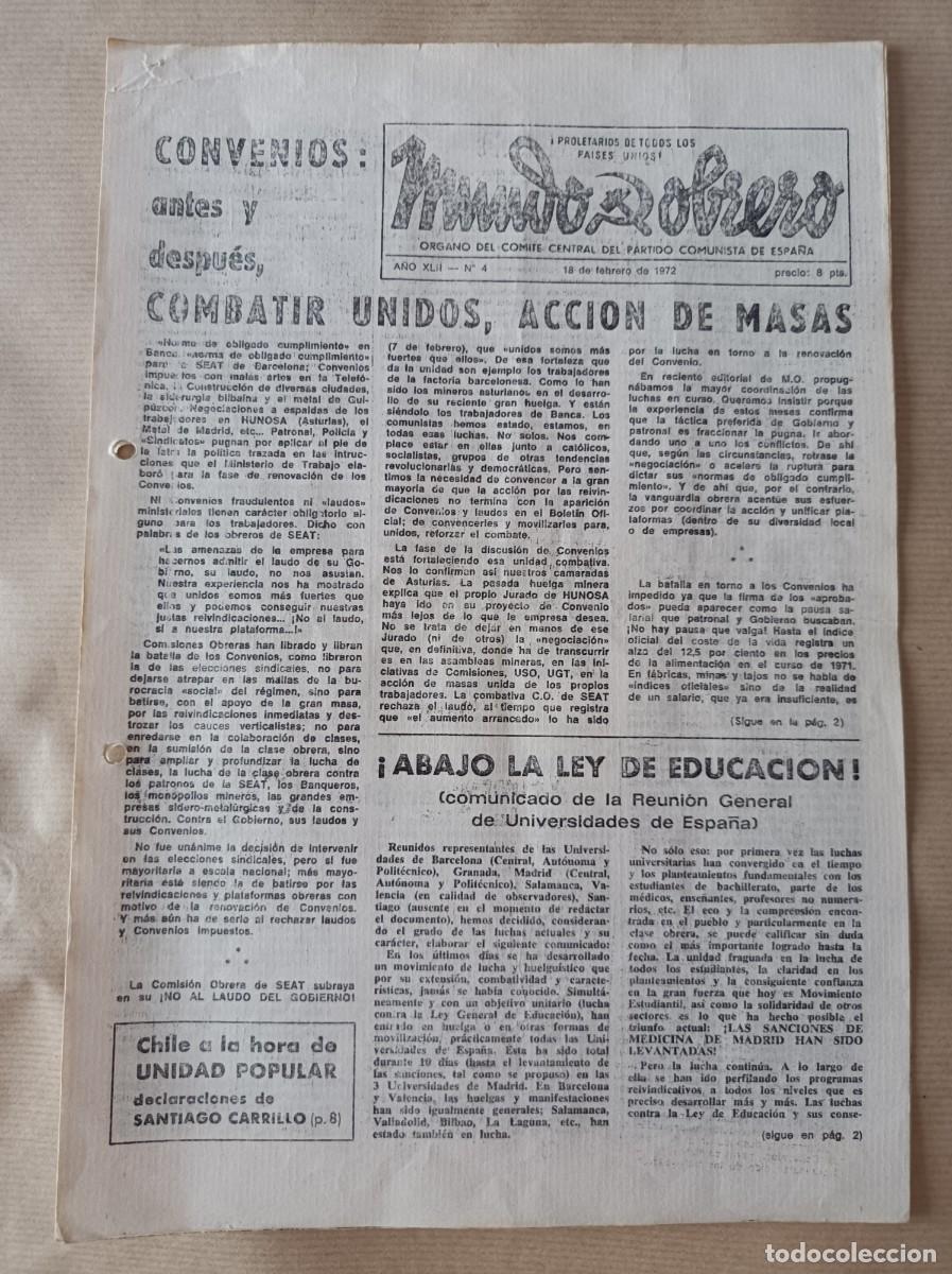 Coleccionismo: DOCUMENTO INFORMATIVO 1972 MUNDO OBRERO N&ordm; 4 - TRANSICI&Oacute;N ESPA&Ntilde;OLA