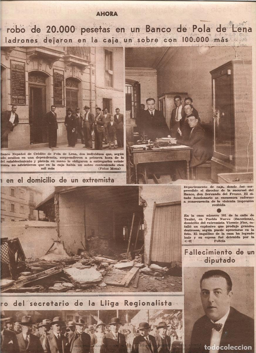 Coleccionismo: A&Ntilde;O 1933 RECORTE PRENSA ATRACO ROBO 20 MIL PESETAS BANCO ESPA&Ntilde;OL DE CREDITO DE POLA DE LENA ASTURIAS