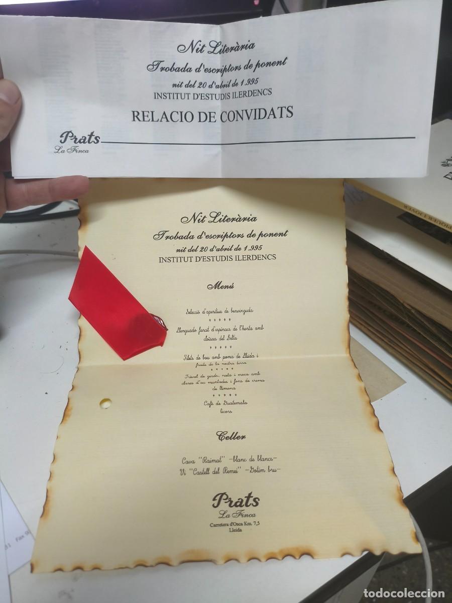 Coleccionismo: Nit liter&agrave;ria escriptors ponent. Institut d'estudis ilerdencs. Finca Prats. Lleida. Men&uacute;. Convidats.