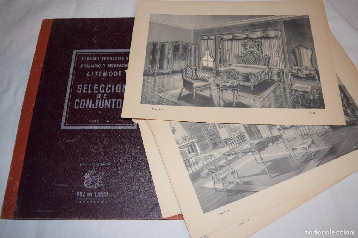 Coleccionismo: Carpeta VOZ del LIBRO, con 41 L&Aacute;MINAS VARIADAS / Sobre a&ntilde;os 50 - Im&aacute;genes conjuntos MUEBLES ArtDeco