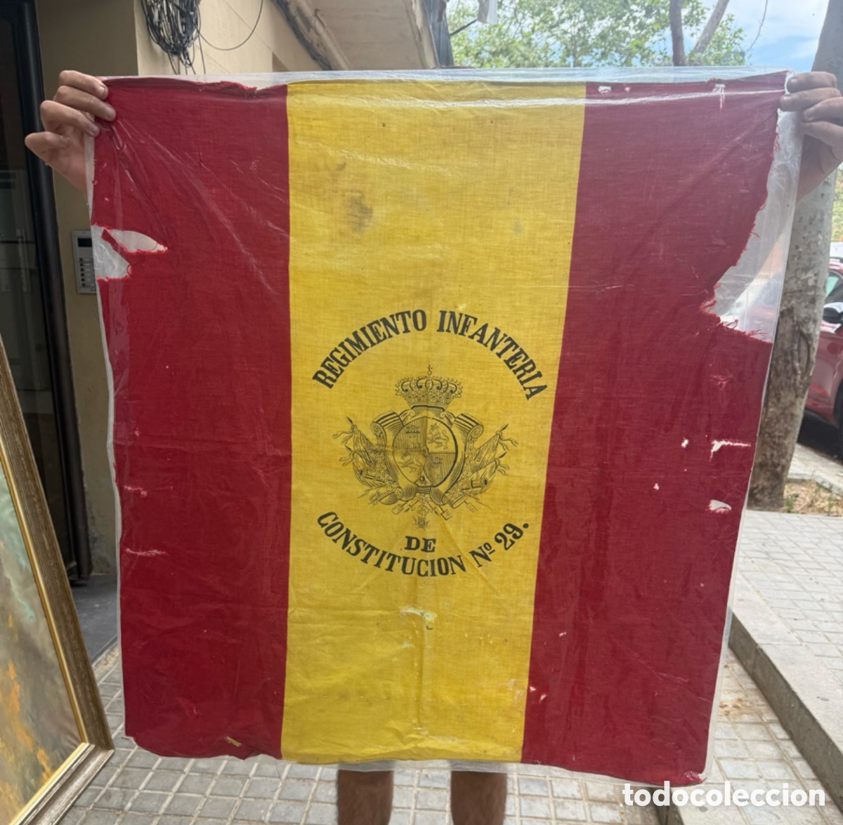 Coleccionismo: Aut&eacute;ntica bandera Regimiento Infanter&iacute;a Constituci&oacute;n n&ordm; 28 Espa&ntilde;a militar hist&oacute;rica