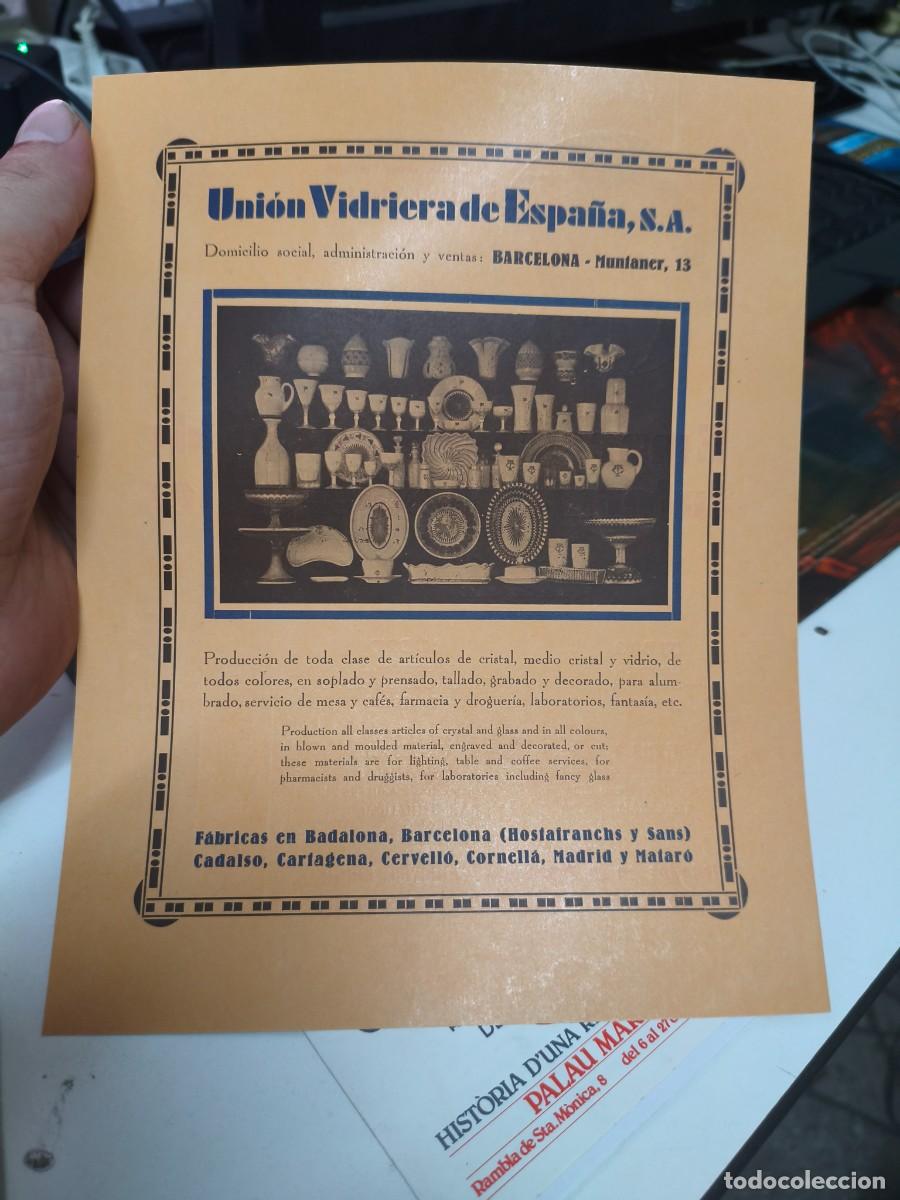 Coleccionismo: UNION VIDRIERA DE ESPA&Ntilde;A ARTICULOS CRISTAL BADALONA MATARO CADALSO MADRID BARCELONA HOJA
