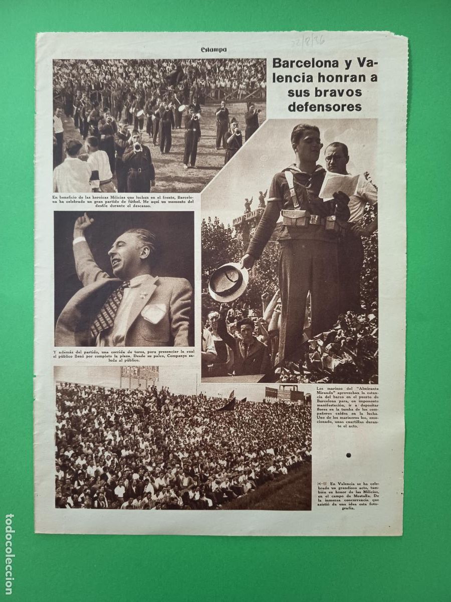 Coleccionismo: BARCELONA Y VALENCIA HONRAN A SUS BRAVOS DEFENSORES COMPANYS - 22/08/1936