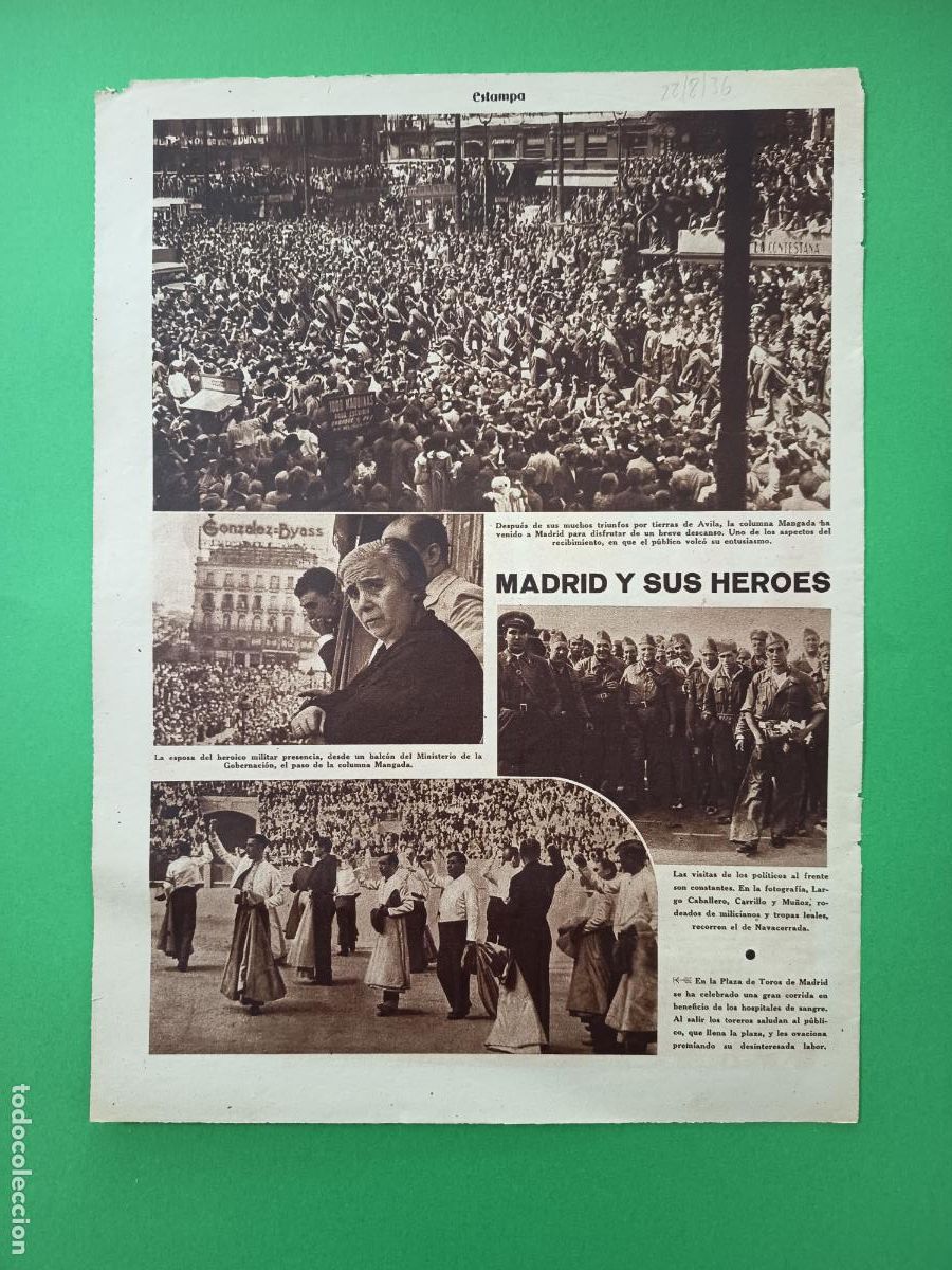 Coleccionismo: MADRID Y SUS HEROES COLUMNA MANGADA LARGO CABALLERO CARRILLO - 22/08/1936