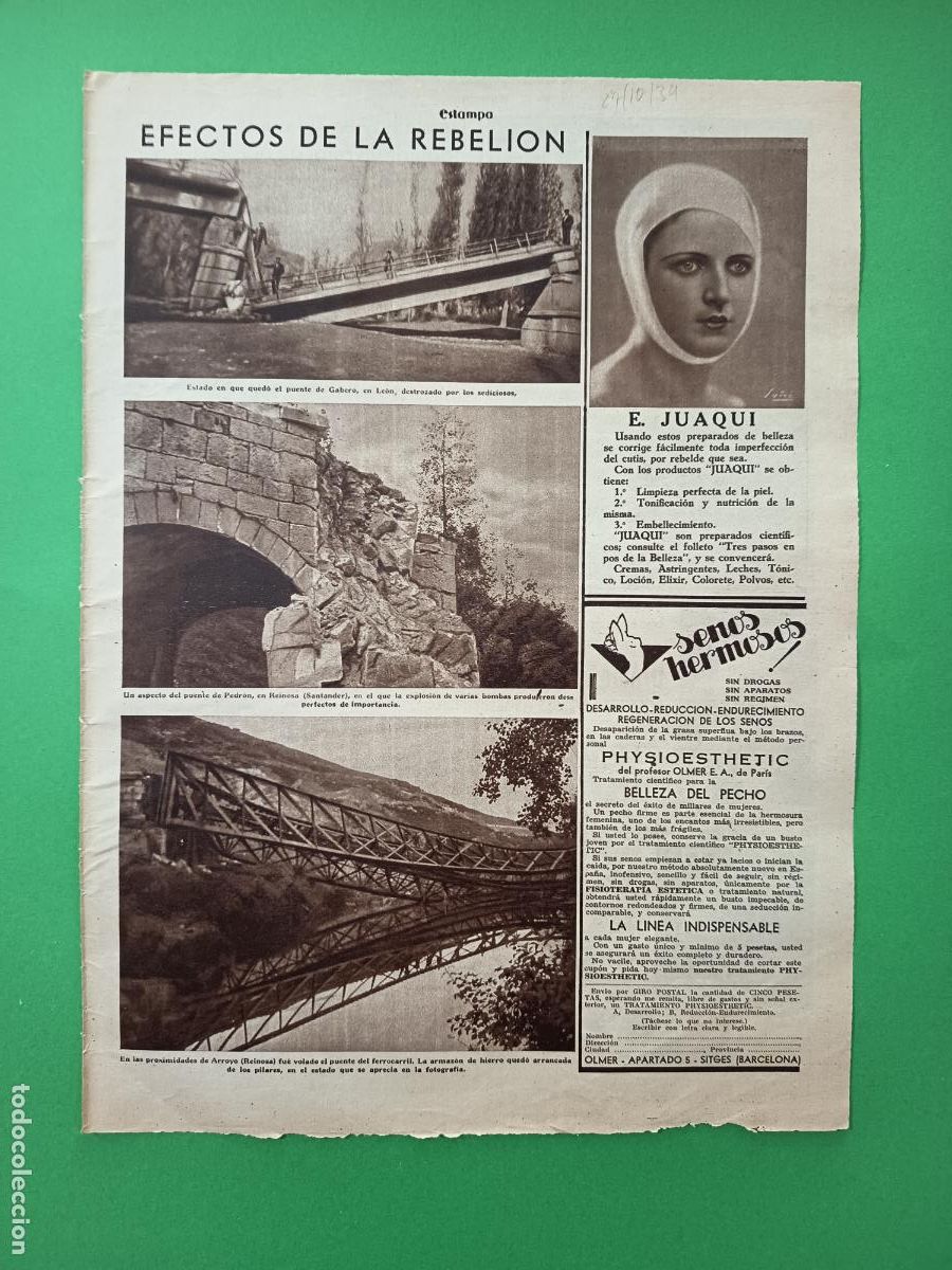 Coleccionismo: EFECTOS DE LA REBELION EN PUENTES DE GABERO REINOSA - OMEGA - 27/10/1934