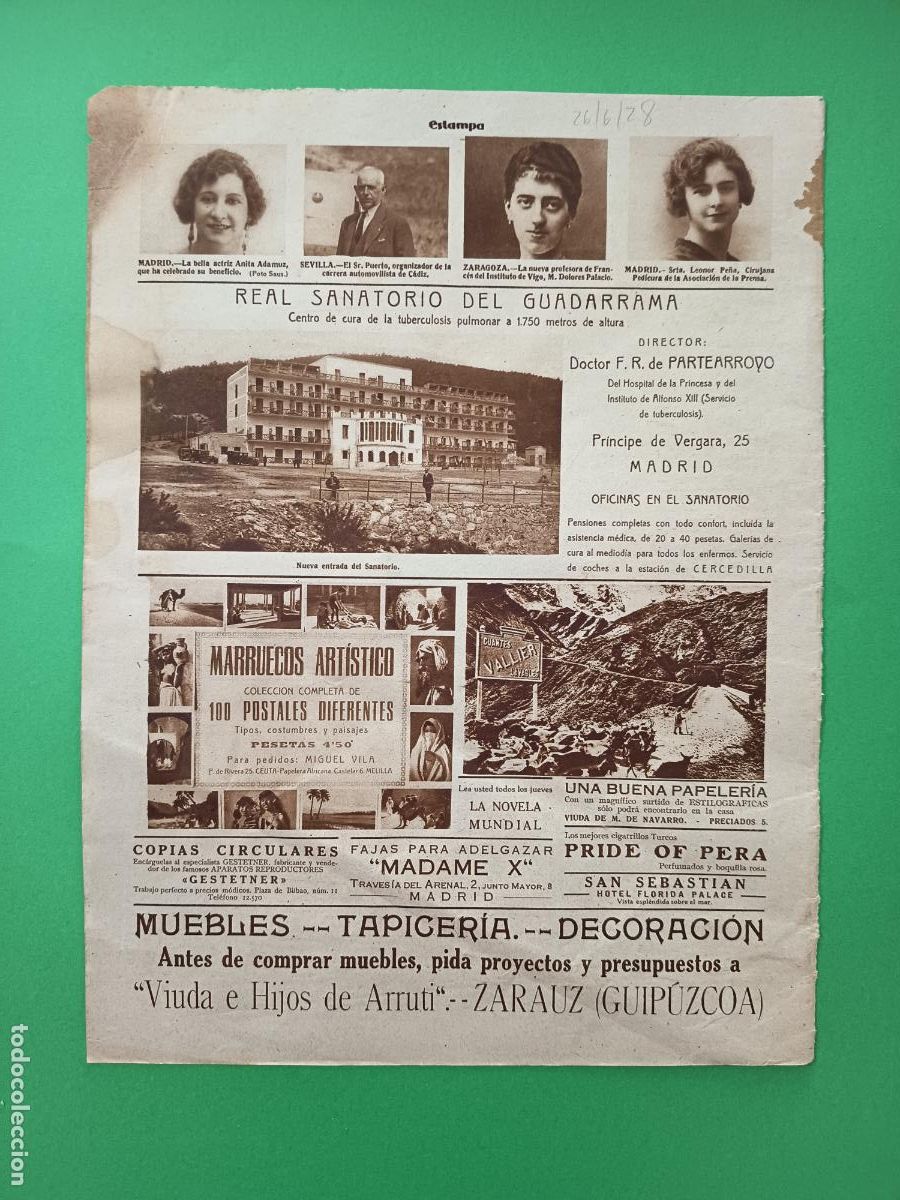 Coleccionismo: REAL SANATORIO DEL GUADARRAMA - ANTONIO POSADA Y SU FAENA CON TORMENTO- 26/06/1928