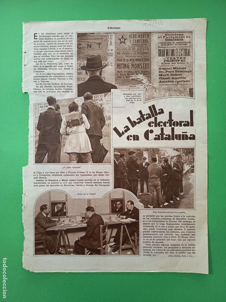 Coleccionismo: LA BATALLA ELECTORAIL EN CATALUNYA - MACIA COMPANYS CAMBO VENTOSA - 19/11/1932