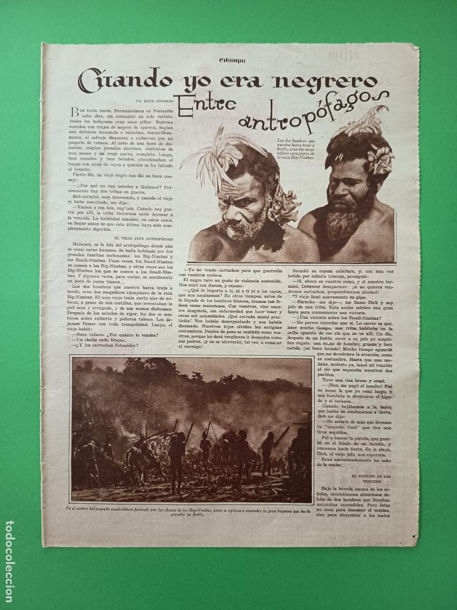 Coleccionismo: CUANDO YO ERA UN NEGRERO ENTRE ANTROPOFAGOS TRIBU BIG NIMBAS - 14/02/1931