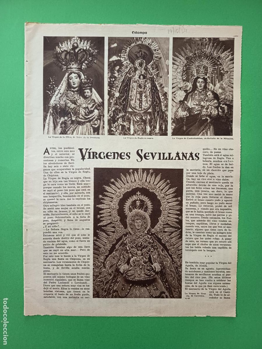 Coleccionismo: VIRGENES DE SEVILLA - LA DE GRASCIA DE CARMONA LA VIRGEN NEGRA ETC... - LA VOZ D SU AMO - 27/10/1934