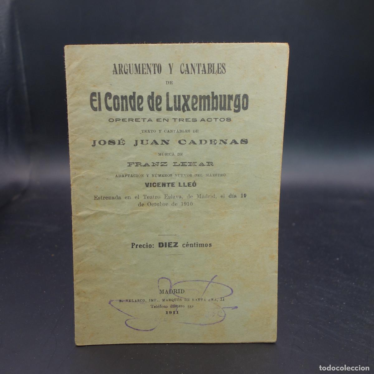 Coleccionismo: PROGRAMA DE LA OBRA DE TEATRO EL CONDE DE LUXEMBURGO