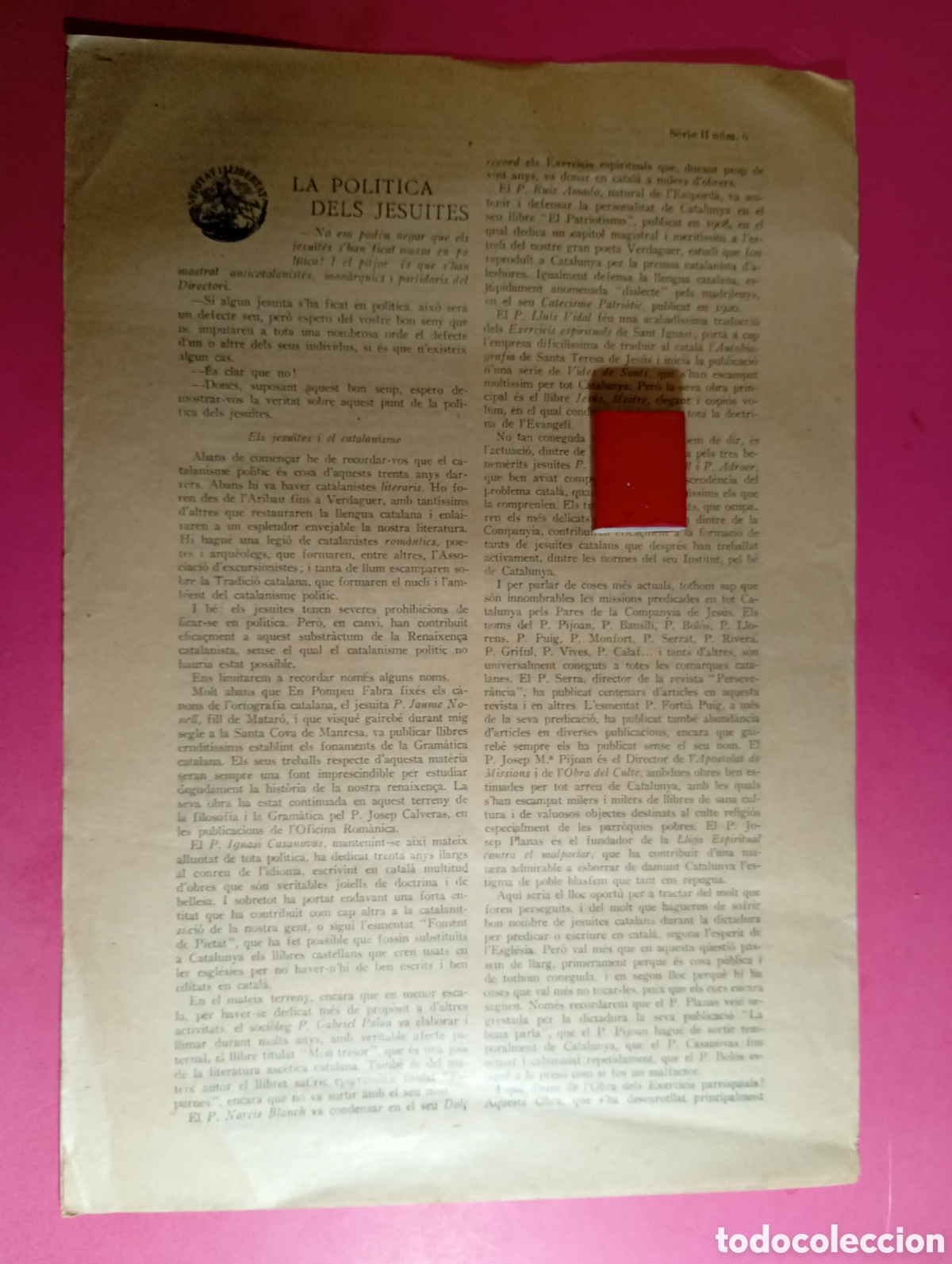 Coleccionismo: VERITAT I LLIBERTAT la veritat us fara lliures S&Egrave;RIE II N&ordm;6 ''LA POLITICA DELS JESUITES'' 1932 circa