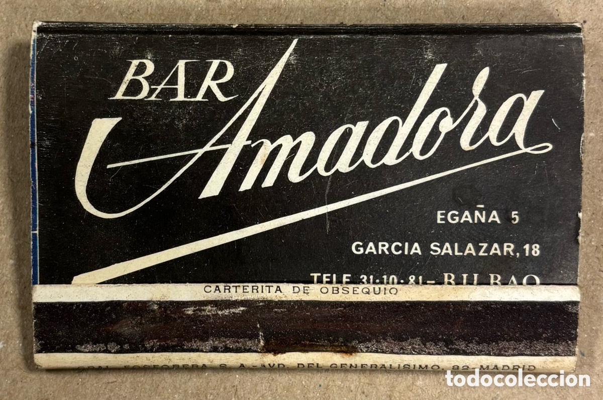 Coleccionismo: BAR AMADORA (BILBAO). ANTIGUA CAJETILLA PUBLICITARIA DE CERILLAS. AMADORA 100 POLLOS A LA HORA&hellip;
