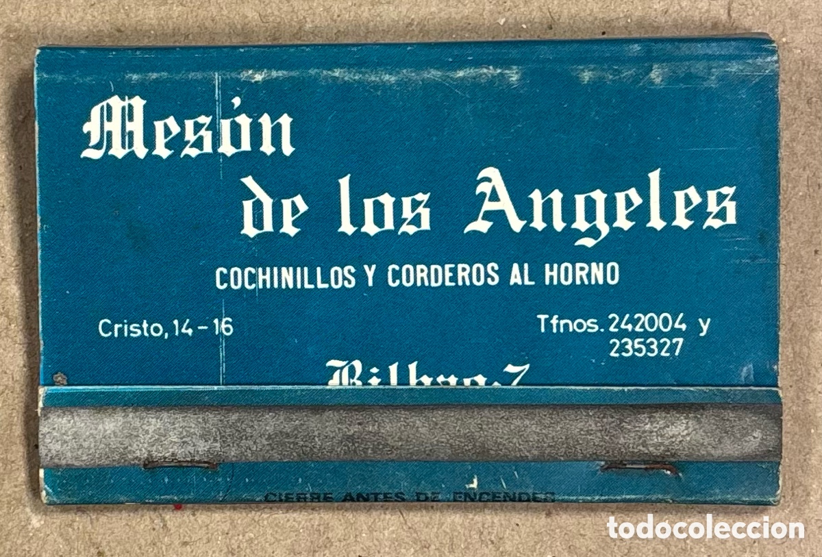 Coleccionismo: MESON LOS &Aacute;NGELES (BILBAO). ANTIGUA CAJETILLA DE CERILLAS PUBLICITARIA. COCHINILLOS Y CORDEROS AL HO