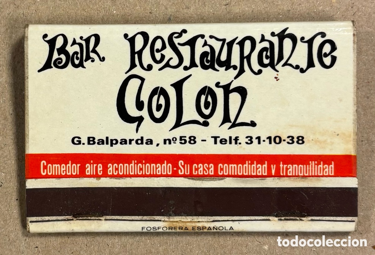 Coleccionismo: BAR RESTAURANTE COL&Oacute;N (BILBAO). ANTIGUA CAJETILLA DE CERILLAS PUBLICITARIA.